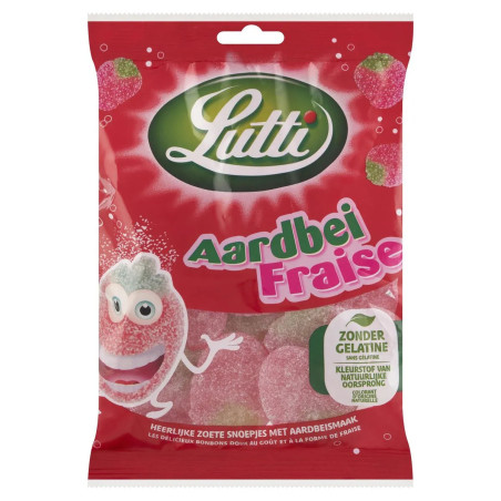 Sachet 175g bonbons Lutti Fraise Acidulée gélifiés piquants prix discount Liège.