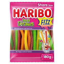 Sachet 180g Haribo Soda Straws Fizz bonbons acidulés goût soda prix discount Liège.