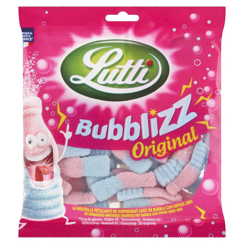 Sachet 250g Lutti Bubblizz Original bonbons acidulés bleu rose prix discount Liège.