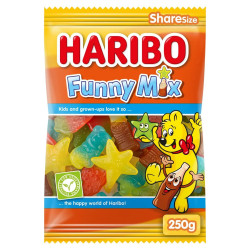 Sachet 250g Haribo Funny Mix bonbons assortis formes variées prix discount Liège.