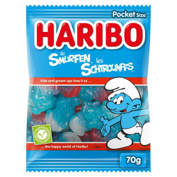 Sachet 70g Haribo Schtroumpfs bonbons gélifiés bleus prix discount Province de Liège.