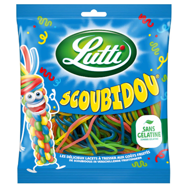 Sachet bonbons Lutti Scoubidou 180g lacets fruités prix discount Province de Liège.