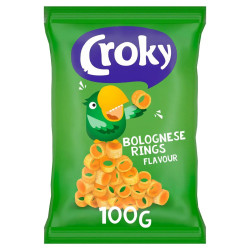 Sachet chips Croky Bolognese Rings 100g prix discount Province de Liège.