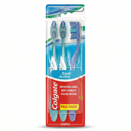Colgate Triple Action Brosses à Dents Souple 3 Pièces