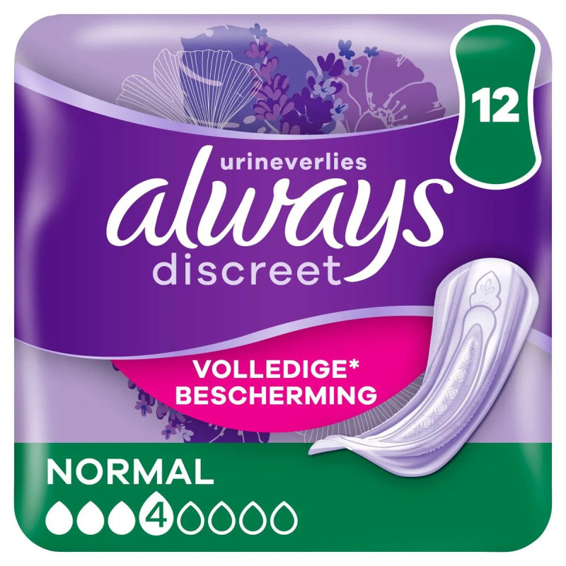 Serviettes Always Discreet Normal 12 pièces protection fuites urinaires discount Liège.