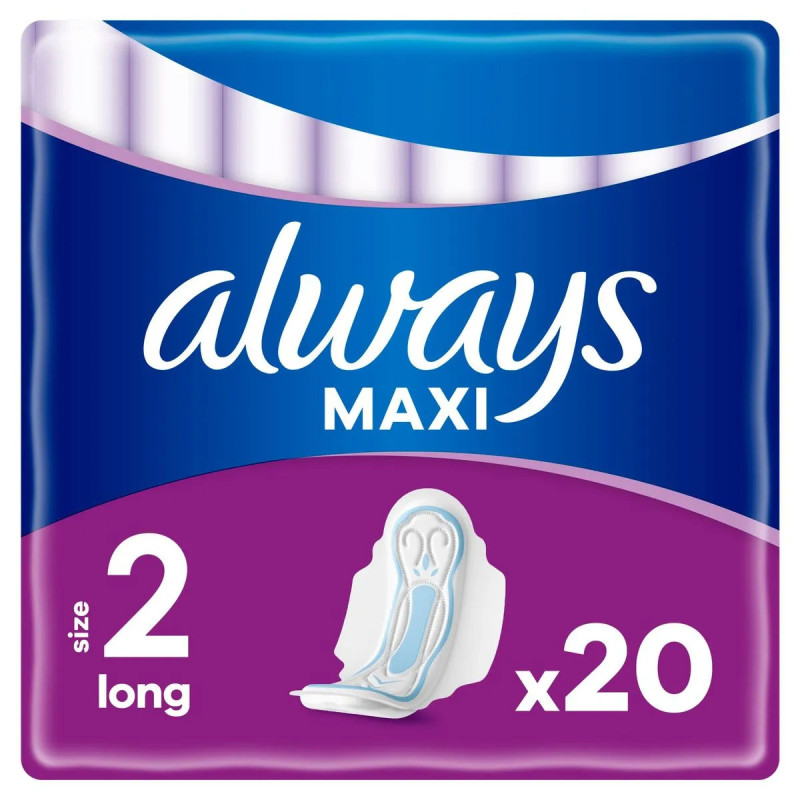 Serviettes hygiéniques Always Maxi Long 20 pièces protection renforcée discount Liège.