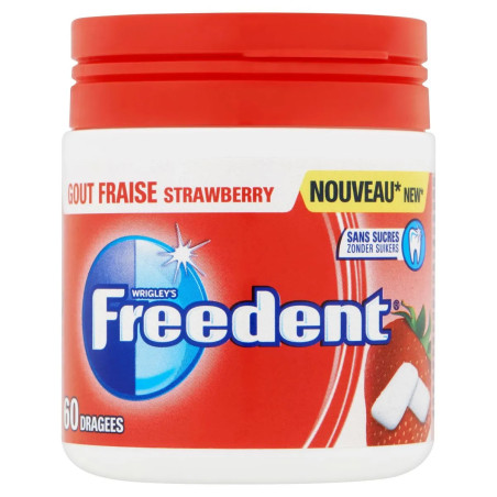 Boîte 60 chewing-gums Freedent Fraise sans sucres format familial prix discount Liège.