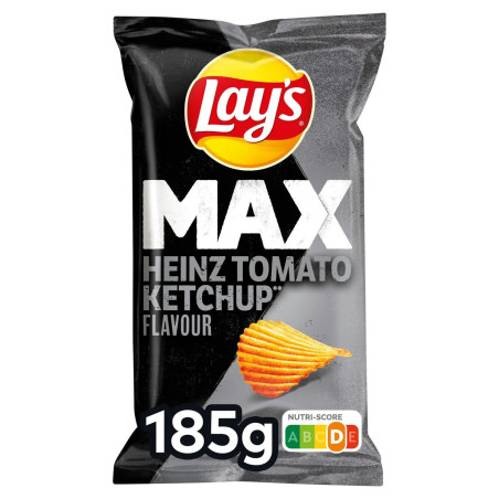 Sachet Lay's Max Heinz Tomato Ketchup 185g chips ondulées Papy Discount Liège.