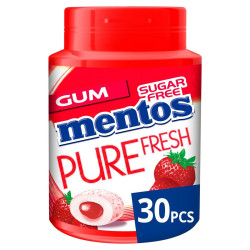 Boîte Mentos Pure Fresh Fraise 30 pièces chewing-gum cœur liquide discount Liège.