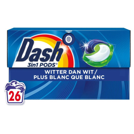 Capsules lessive Dash 3en1 Pods Plus Blanc Que Blanc 26 pièces au prix le plus bas Liège.