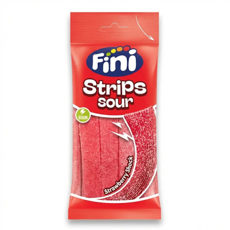 Sachet bonbons Fini Strips Sour Lacets Fraise 90g Papy Discount Liège.