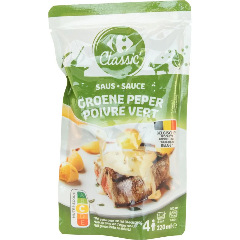 Sauce poivre vert Carrefour 220ml sachet - Discount livraison Province de Liège