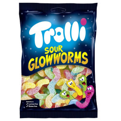 Sachet 200g bonbons Trolli Sour Glowworms vers luisants acidulés prix discount Liège.