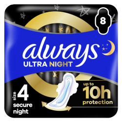 Paquet 8 serviettes Always Ultra Secure Night Taille 4 protection nuit prix discount Liège.