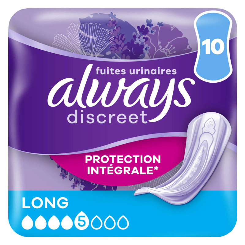 Always Discreet Long 10 serviettes fuites urinaires protection discrète Liège.