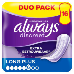 Always Discreet Long Plus 16 serviettes fuites urinaires protection discrète Liège.