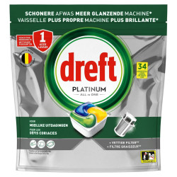 Pack 34 capsules Dreft Platinum Lemon lave-vaisselle dégraissage intense prix discount Liège.