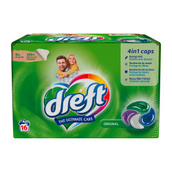 Capsules lessive Dreft 4en1 Original 16 doses propreté éclatante discount Liège.
