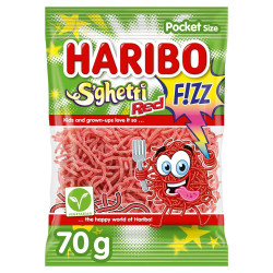 Sachet Haribo Spaghetti Red Fizz 70g bonbons fils acidulés discount province de Liège.