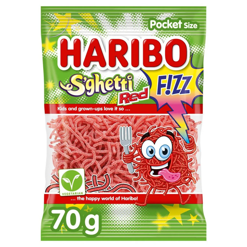 Sachet Haribo Spaghetti Red Fizz 70g bonbons fils acidulés discount province de Liège.