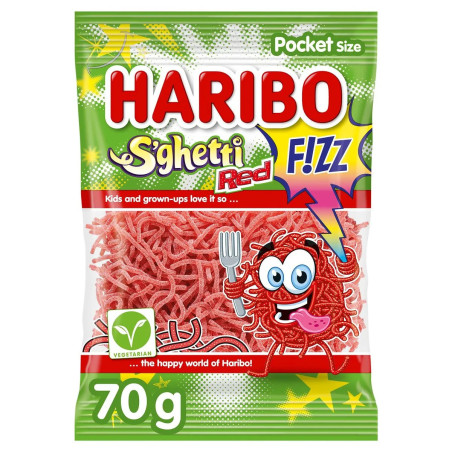 Sachet Haribo Spaghetti Red Fizz 70g bonbons fils acidulés discount province de Liège.