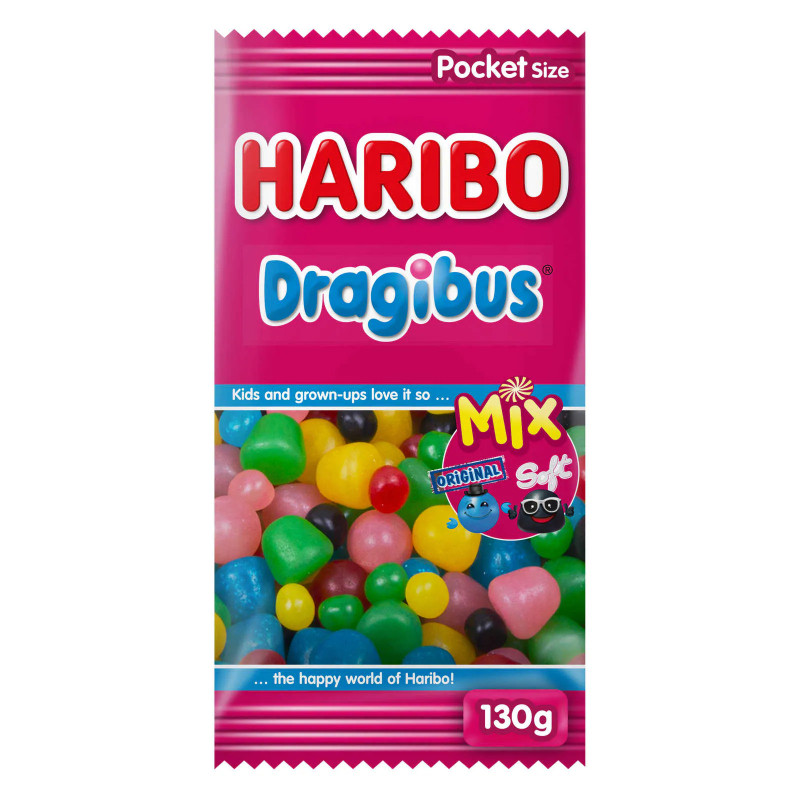 Sachet Haribo Dragibus Mix 130g bonbons multicolores Papy Discount Liège.