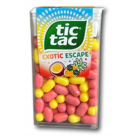 Boîte Tic Tac Exotic Escape 49g pastilles exotiques Papy Discount Liège.