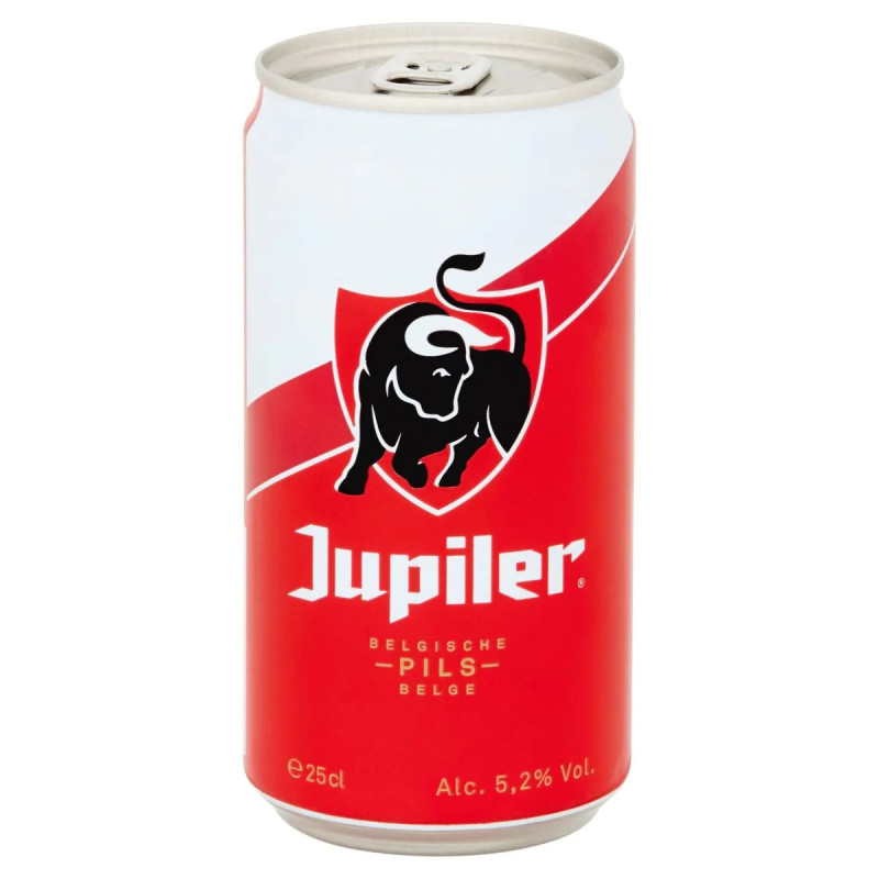 Canette Jupiler Pils 5,2% 25cl bière blonde rafraîchissante discount Liège.