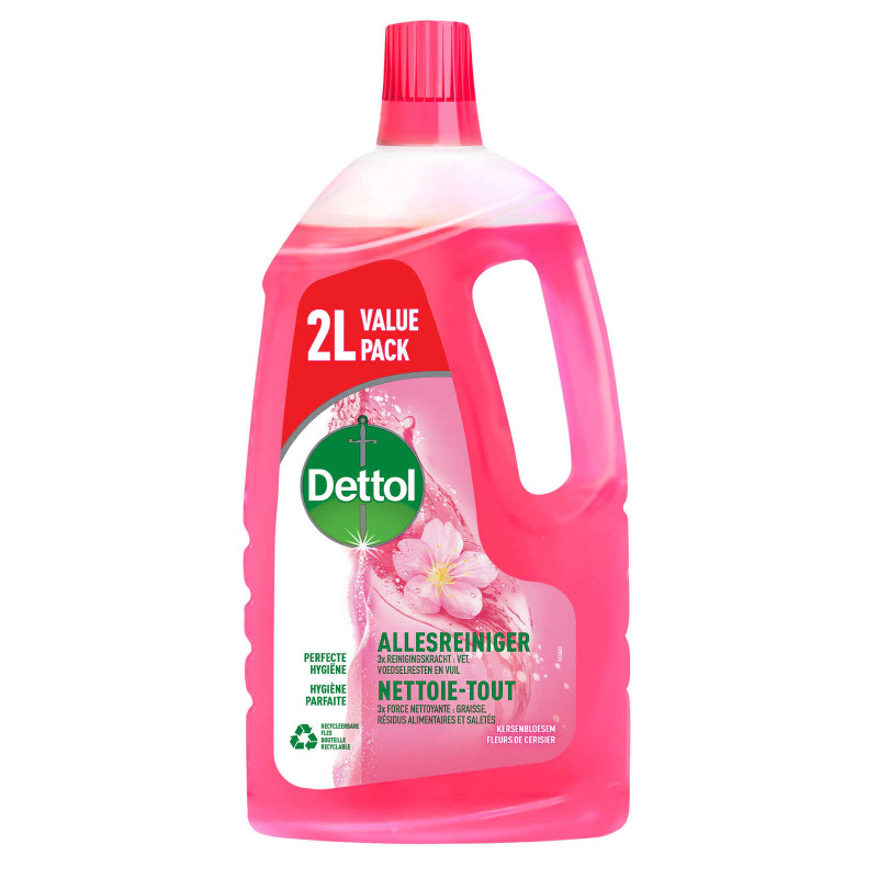 Bidon Dettol Nettoie-Tout Fleurs de Cerisier 2L nettoyant désinfectant multi-surfaces Liège.
