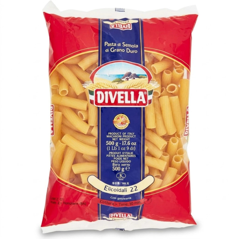 Paquet de pâtes Divella Elicoidali n°22 500g cuisine italienne discount Liège.