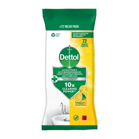 Lingettes Dettol Citron 72 pièces anti-bactériennes multi-surfaces discount Liège.