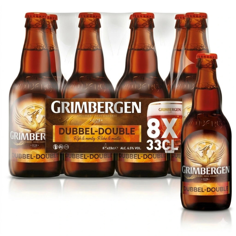 Pack 8x33cl Grimbergen Double bière bouteille ambrée discount Province de Liège.