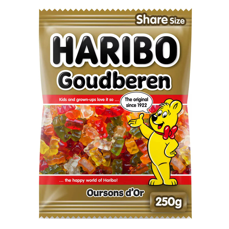 Sachet Haribo Oursons d'Or 250g bonbons gélifiés aux fruits prix discount Province de Liège.