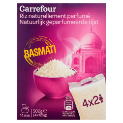 Riz basmati Carrefour 4x125g en sachets cuisson prix discount province de Liège.