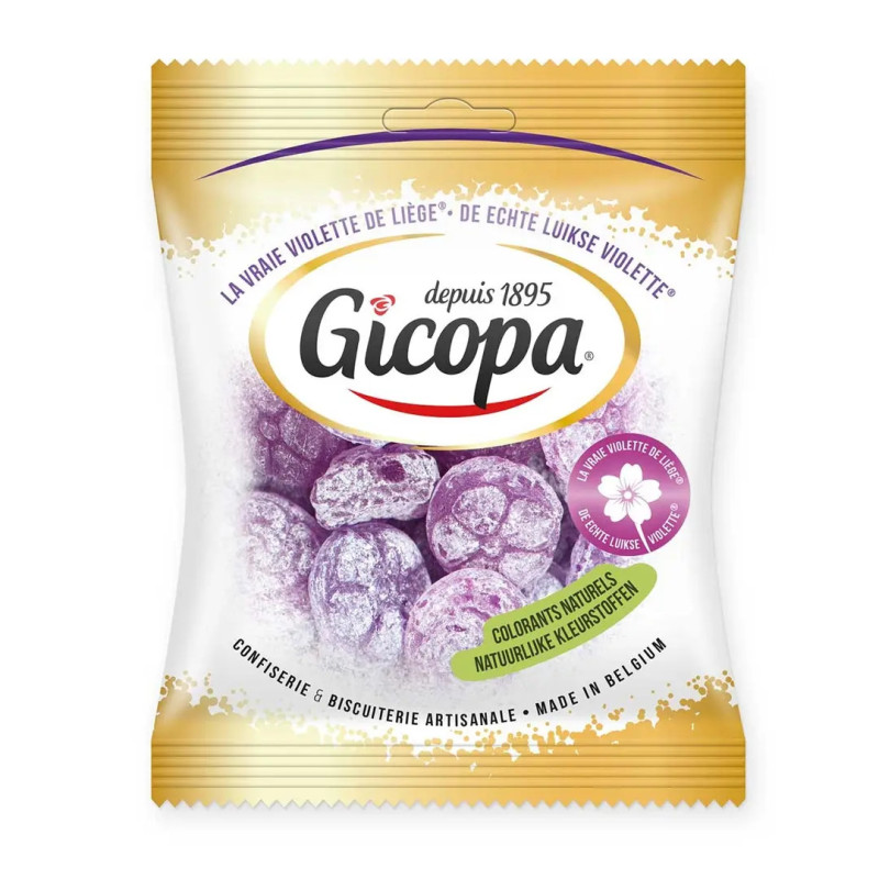 Sachet bonbons Gicopa Violettes 100g confiserie liégeoise prix discount Province de Liège.