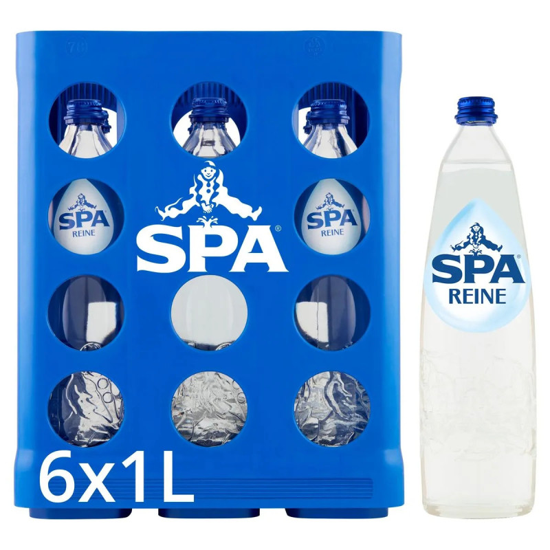 Pack 6 bouteilles verre 1L eau plate Spa Reine prix discount Province de Liège.