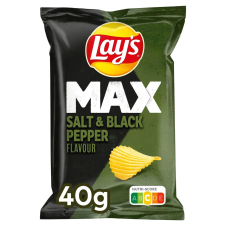 Sachet 40g chips Lay's Max Sel et Poivre ondulées prix discount Province de Liège.