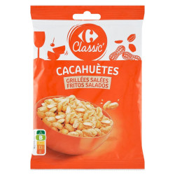 Sachet 250g cacahuètes grillées et salées Carrefour apéritif prix discount Province de Liège.