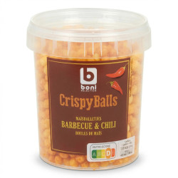 Boîte 200g Boni Crispy Balls Barbecue et Chili boules de maïs prix discount Liège.
