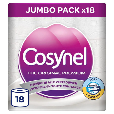 Pack 18 rouleaux papier toilette Cosynel Original 3 épaisseurs douceur prix discount Liège.