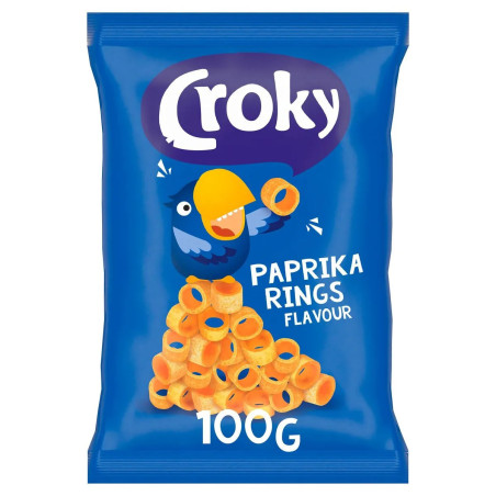 Sachet 100g chips Croky Paprika Rings anneaux croquants paprika prix discount Liège.