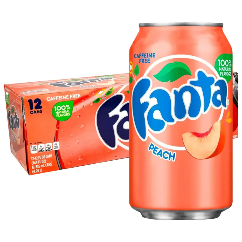 Pack 12 canettes 355ml Fanta Peach US saveur pêche authentique prix discount Liège.