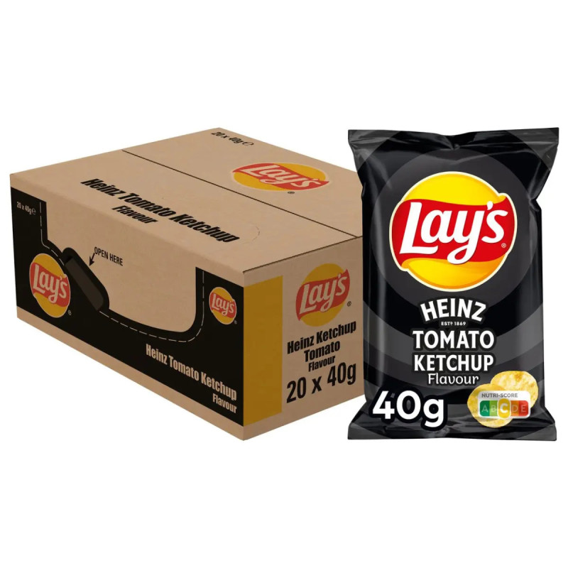 Carton 24 sachets 40g chips Lay's saveur Heinz Tomato Ketchup prix discount Liège.