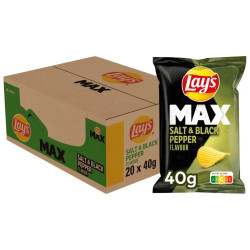 Carton 20 sachets 40g chips Lay's Max Sel & Poivre texture ondulée prix discount Liège.