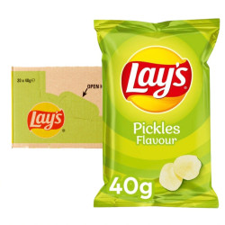 Carton 20 sachets 40g chips Lay's Pickles saveur vinaigrée croquante prix discount Liège.
