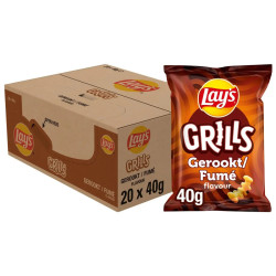 Carton 20 sachets 40g chips Lay's Grills saveur fumée croustillante prix discount Liège.