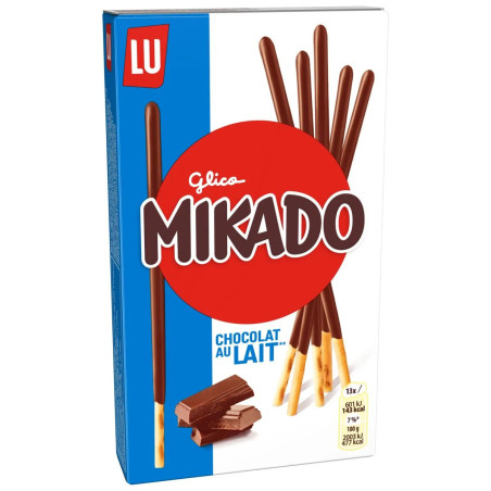 Boîte Mikado LU chocolat au lait 75g biscuits fins croquants prix discount Liège.