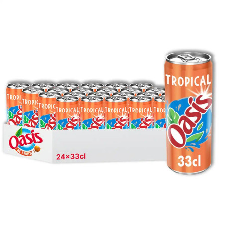 Plateau 24 canettes 33cl Oasis Tropical boisson aux fruits prix discount Liège.