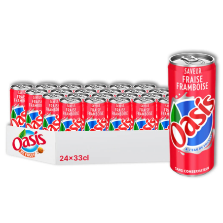 Plateau 24 canettes 33cl Oasis Fraise Framboise boisson fruits rouges prix discount Liège.