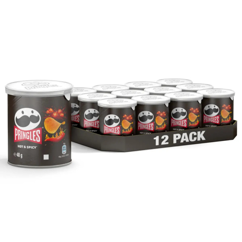 Pack 12 boîtes Pringles Hot & Spicy 40g chips pimentées format pocket prix discount Liège.